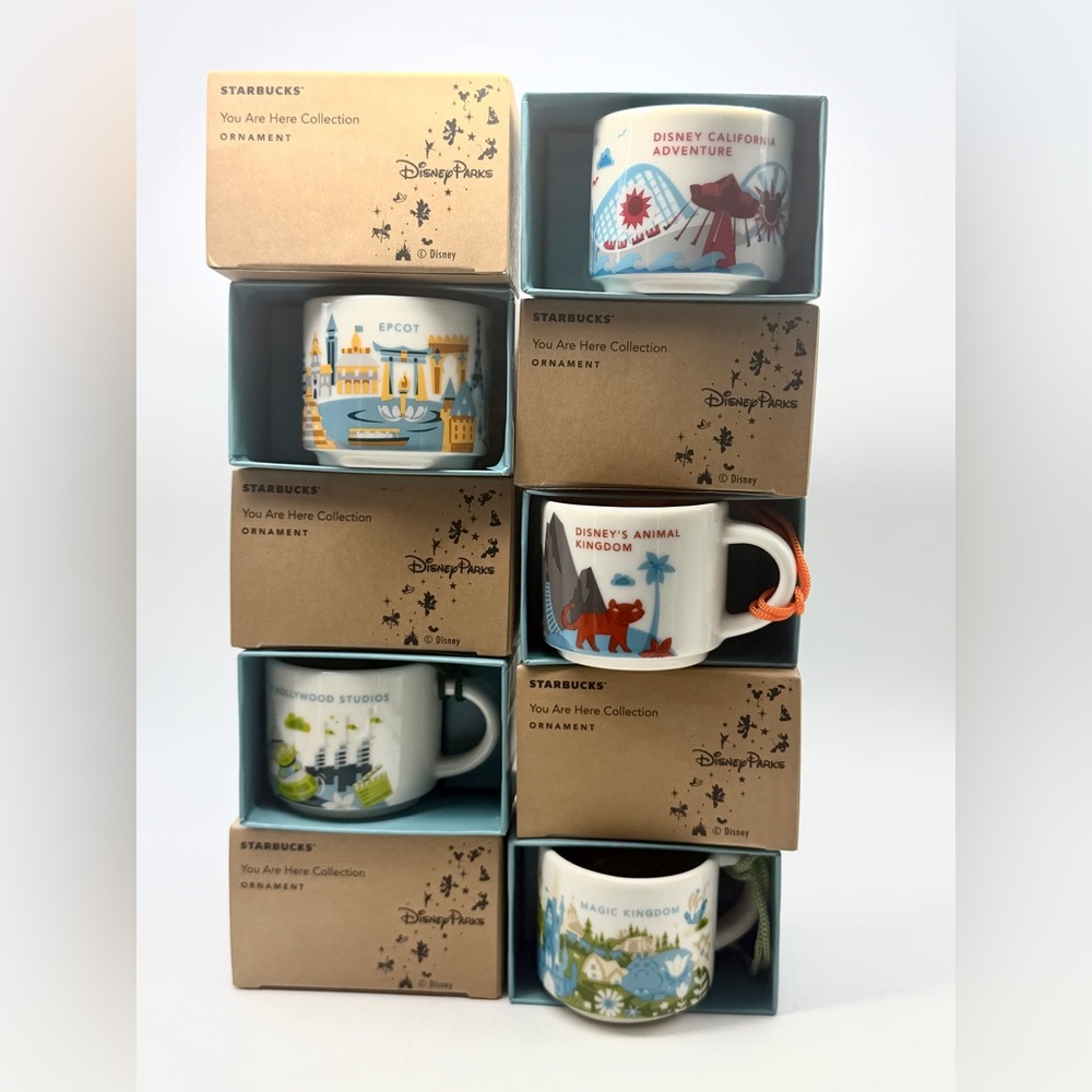 Lot of 5 Starbucks Disney Parks You Are Here Christmas Ornament Demitasse